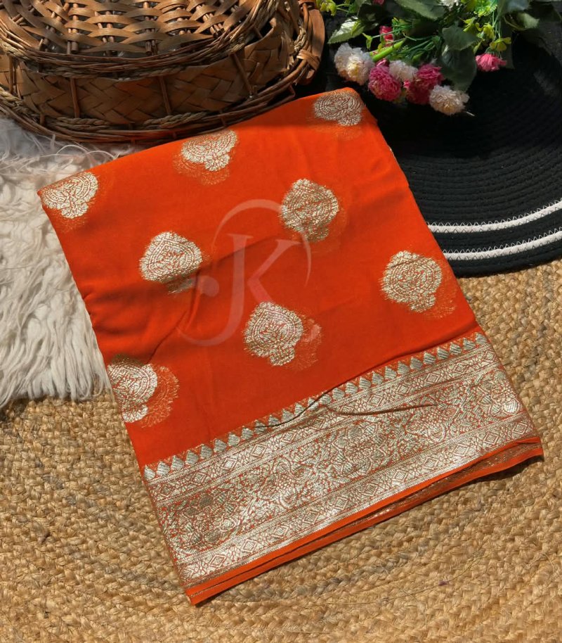 Jk 470 Georgette Viscose Weaving Border Saree
